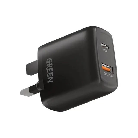 شاحن حائط جرين لايون بمنفذ يو اس بي سي ومنفذ يو اس بي اي, بقدرة 20 واط | Green Dual USB Port Wall Charger PD+QC3.0 20W UK.