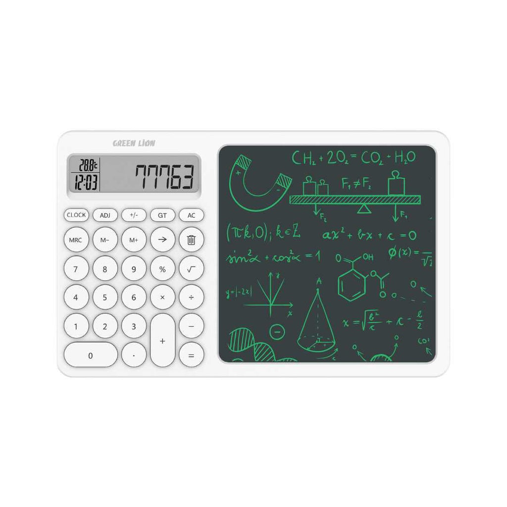 آلة حاسبة مع لوحة كتابة من جرين لايون - ابيض | Green Lion CalcWrite Pro Calculator-Writing Pad Combo - White