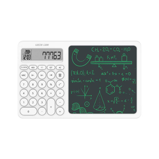 آلة حاسبة مع لوحة كتابة من جرين لايون - ابيض | Green Lion CalcWrite Pro Calculator-Writing Pad Combo - White