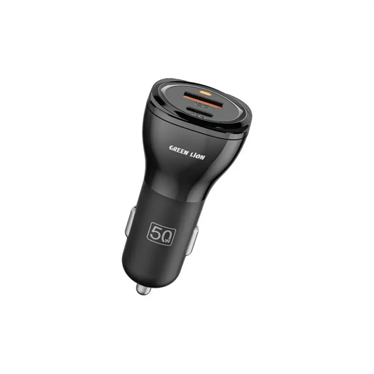 Green Lion Dual Port Car Charger 50W (with C to C / C to L Cable) - شاحن سيارة جرين ليون 50 واط بشحن سريع USB-A وUSB-C مزدوج