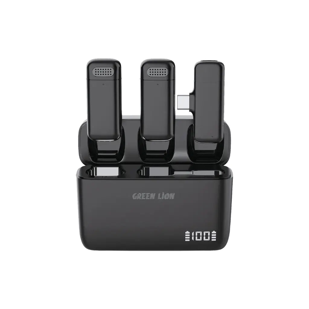 Green Lion Duo Cast Wireless Mic - Black - جرين ليون – ميكروفون دوو كاست اللاسلكي