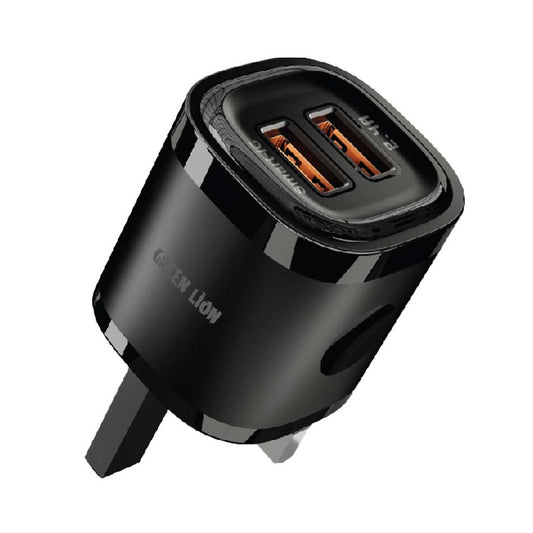 شاحن جرين لايون ثنائي المنفذ مع كيبل تايب سي بطول 1 متر - اسود | Green Lion 2USB 2.4A Fast Charging + USB-C Data Cable 1m – Black