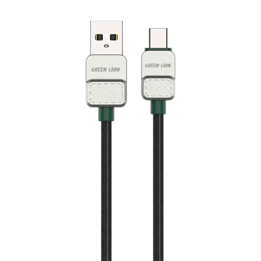 كيبل جرين لايون مضفر يو اس بي اي الى يو اس بي سي بقدرة شحن 15 واط وطول 1 متر - اسود واخضر | Green Lion USB-A to USB-C Electroplated Braided Cable 1M 15W - Black+Green