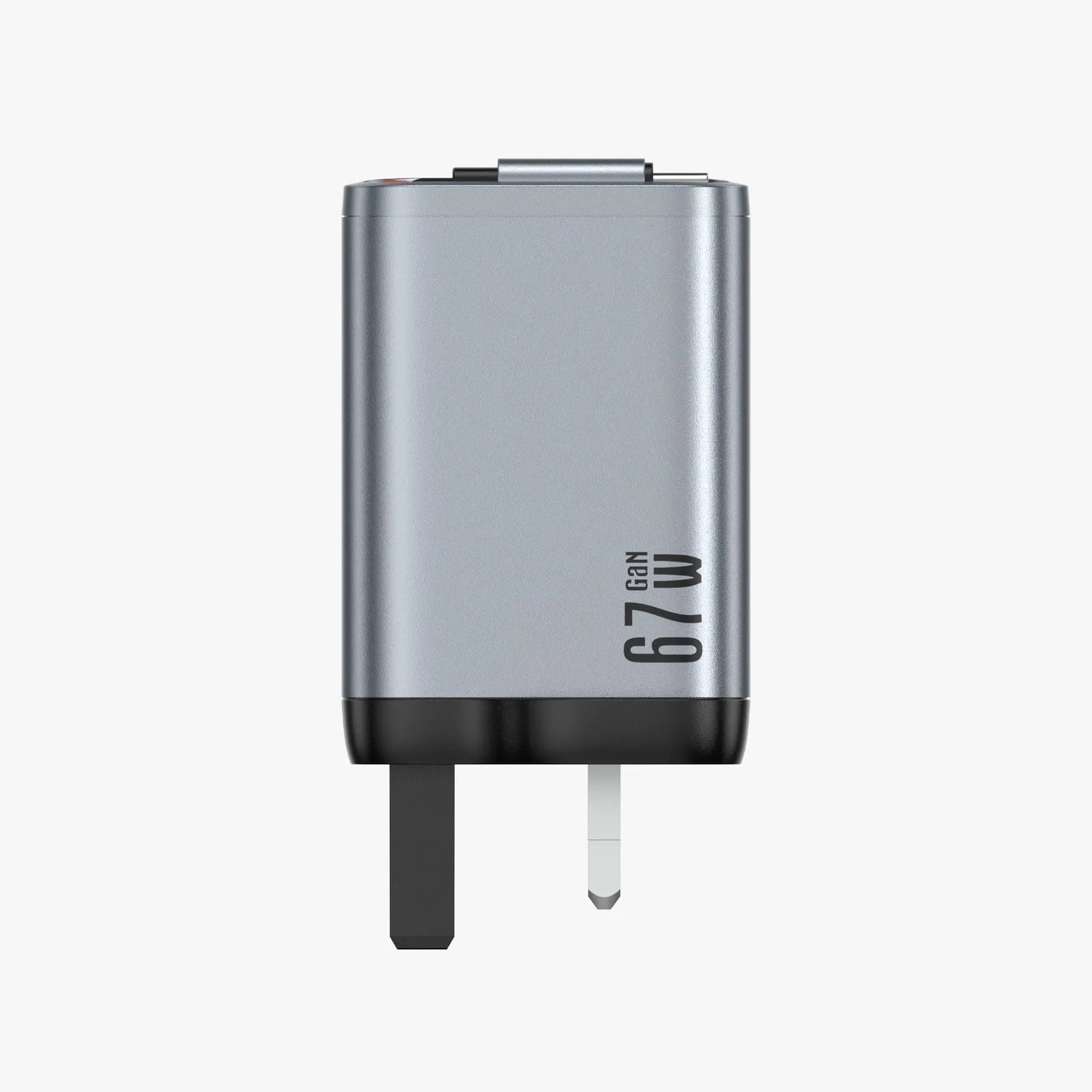 جرين لايون شاحن جداري GaN  بقدرة 67 واط مع كيبل تايب سي مدمج - رمادي | Green Lion GaNPremium UK Plug PD 67W - Gray