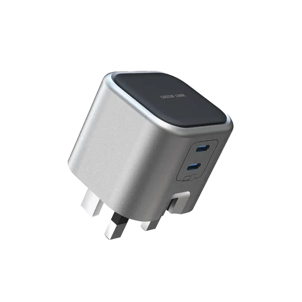 Green Lion GaN Adapter 45W 2 USB-C Ports - Grey - شاحن جرين ليون جان بقوة 45 واط مع منفذين تايب سي