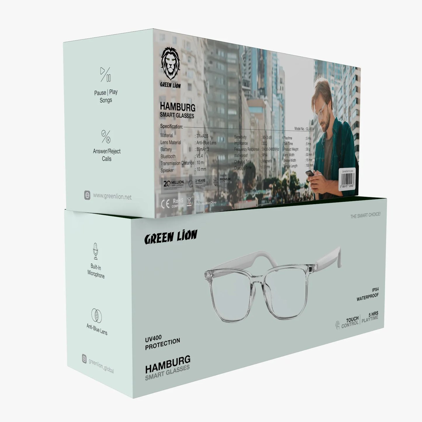 نظارات جرين لايون هامبورغ الذكية - ابيض | Green Lion Hamburg Smart Glasses - White