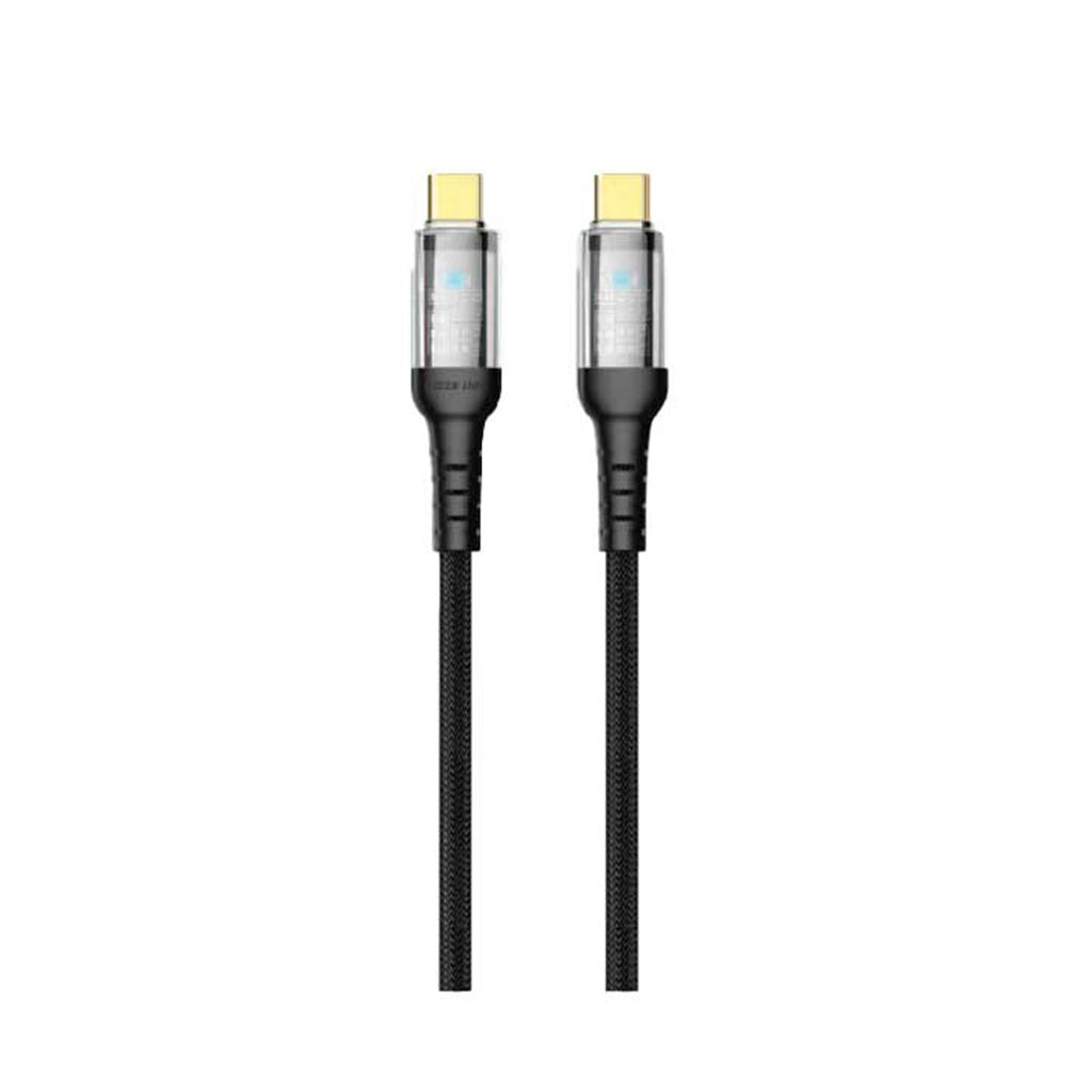 كيبل جرين لايون شفاف يو اس بي سي الى يو اس بي سي بقدرة شحن 60 واط واضائة LED, بطول 1 متر - اسود | Green Lion Transparent LED Cable 60W C to C - Black