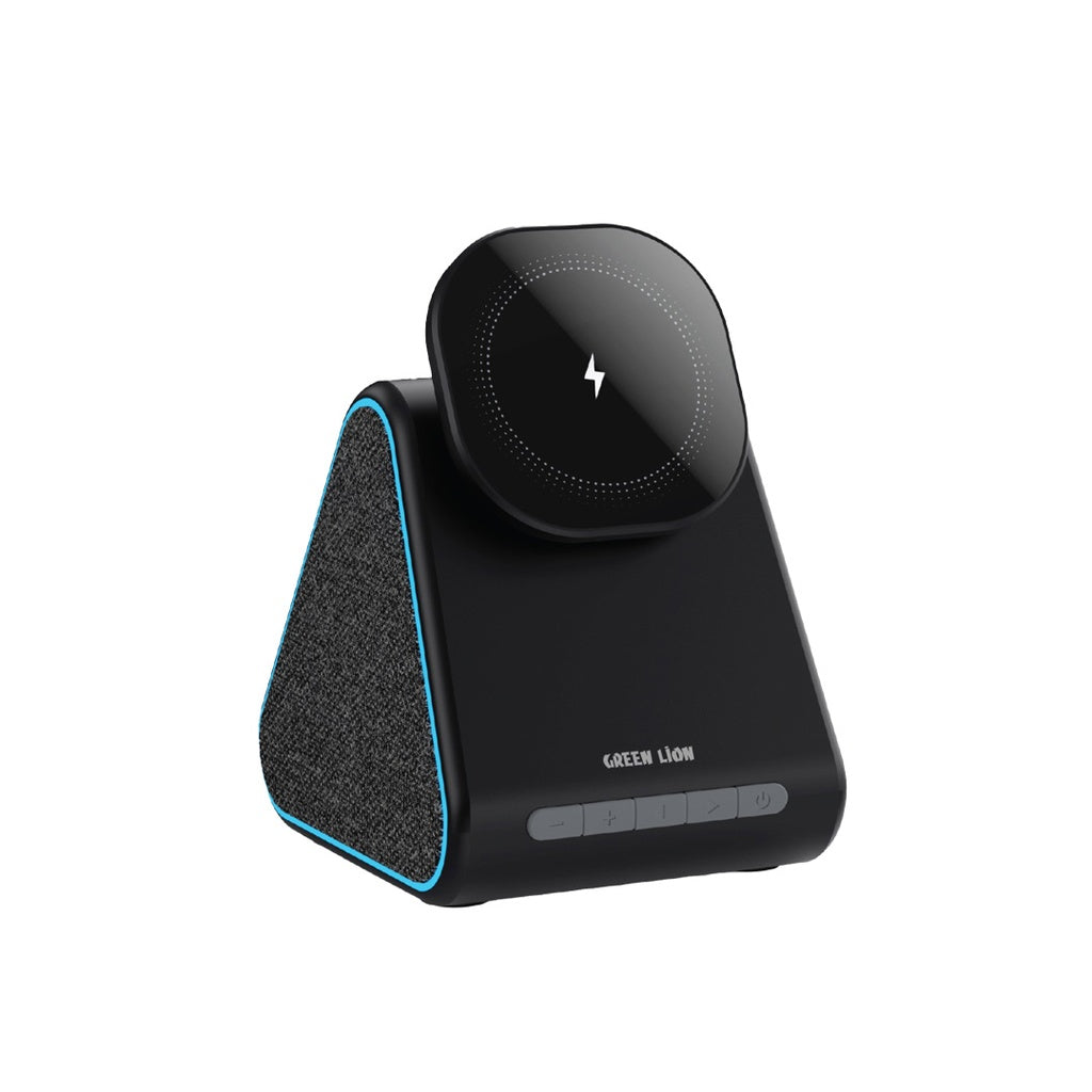 Green Lion Mag Trio Speaker, Charger, Phone Stand - Black - جرين ليون ماج تريو – سماعة، شاحن لاسلكي، وحامل هاتف 3 في 1 - اسود