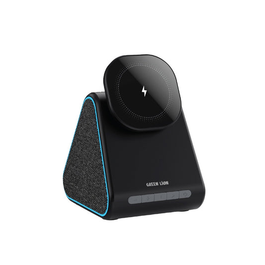 Green Lion Mag Trio Speaker, Charger, Phone Stand - Black - جرين ليون ماج تريو – سماعة، شاحن لاسلكي، وحامل هاتف 3 في 1 - اسود