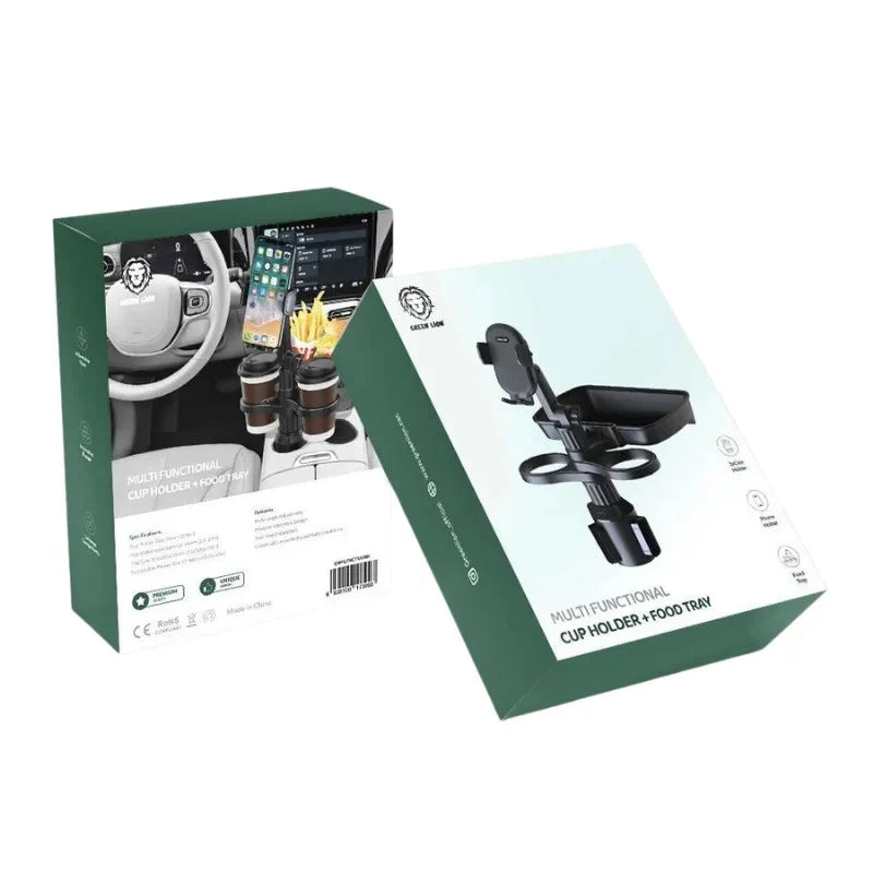 حامل أكواب وطعام للسيارة مع حامل للهاتف متعدد الوظائف من جرين لايون - اسود | Green Lion Multi Functional Cup Holder + Food Tray - Black