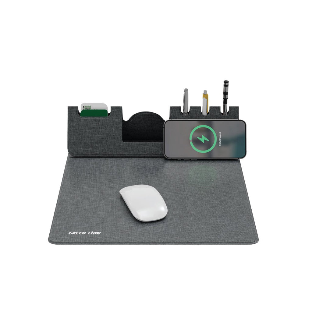 Green Lion Mouse Pad Wireless Charger - Gray - ماوس باد جرين ليون بشاحن لاسلكي سريع 15 واط - رمادي