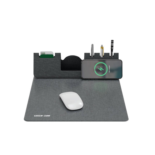 Green Lion Mouse Pad Wireless Charger - Gray - ماوس باد جرين ليون بشاحن لاسلكي سريع 15 واط - رمادي