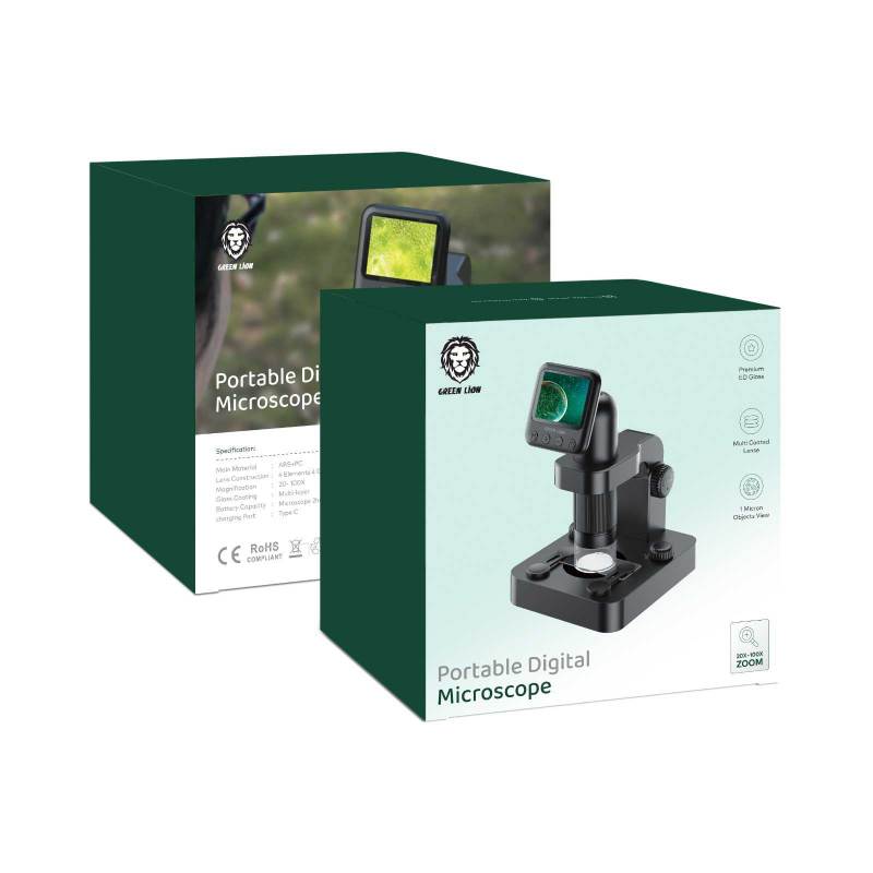 ميكروسكوب جرين لايون الرقمي المحمول – تكبير 20X الى 100X - اسود | Green Lion Portable Digital Microscope 20X-100X Zoom - Black
