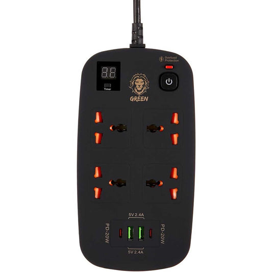 Green Lion 4 AC 2 USB & 2 USB-C PD 40W Multiport Smart Power Socket 3500W (3M) - جرين ليون مشترك كهربائي ذكي متعدد المنافذ 3500 واط (3 متر)