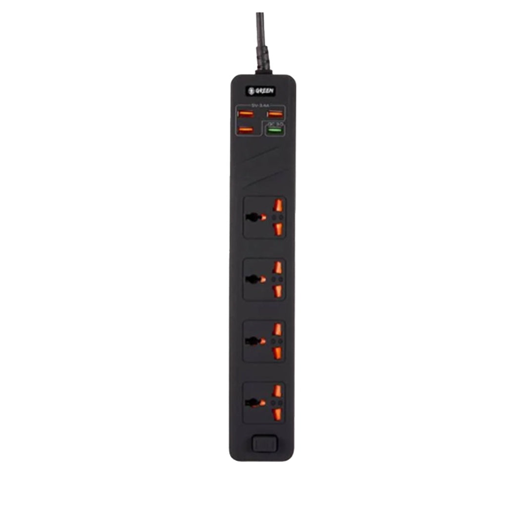Green Lion 4 AC 4 USB 3.4A QC3.0 Multiport Smart Power Socket 3000W 3M - جرين ليون – مشترك ذكي 4 منافذ أ سي + 4 منافذ يو اس بي مع حماية ذكية 3000 واط