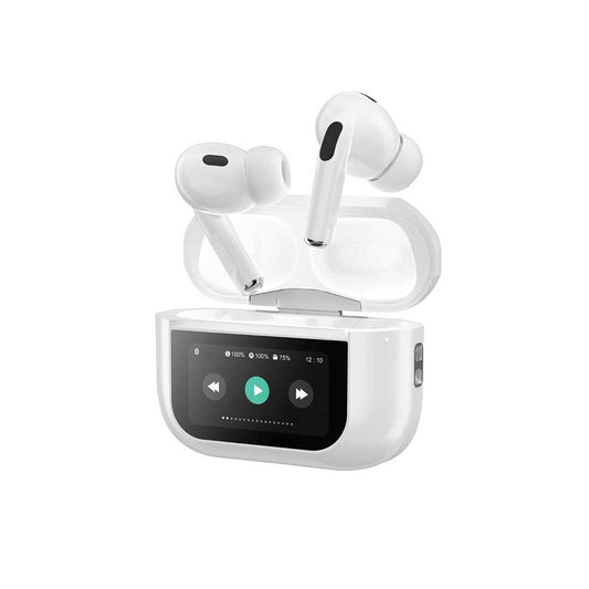 Green Lion Touch Tone ANC Earbuds - White -سماعات جرين ليون توتش تون مع إلغاء الضوضاء وجودة صوت عالية