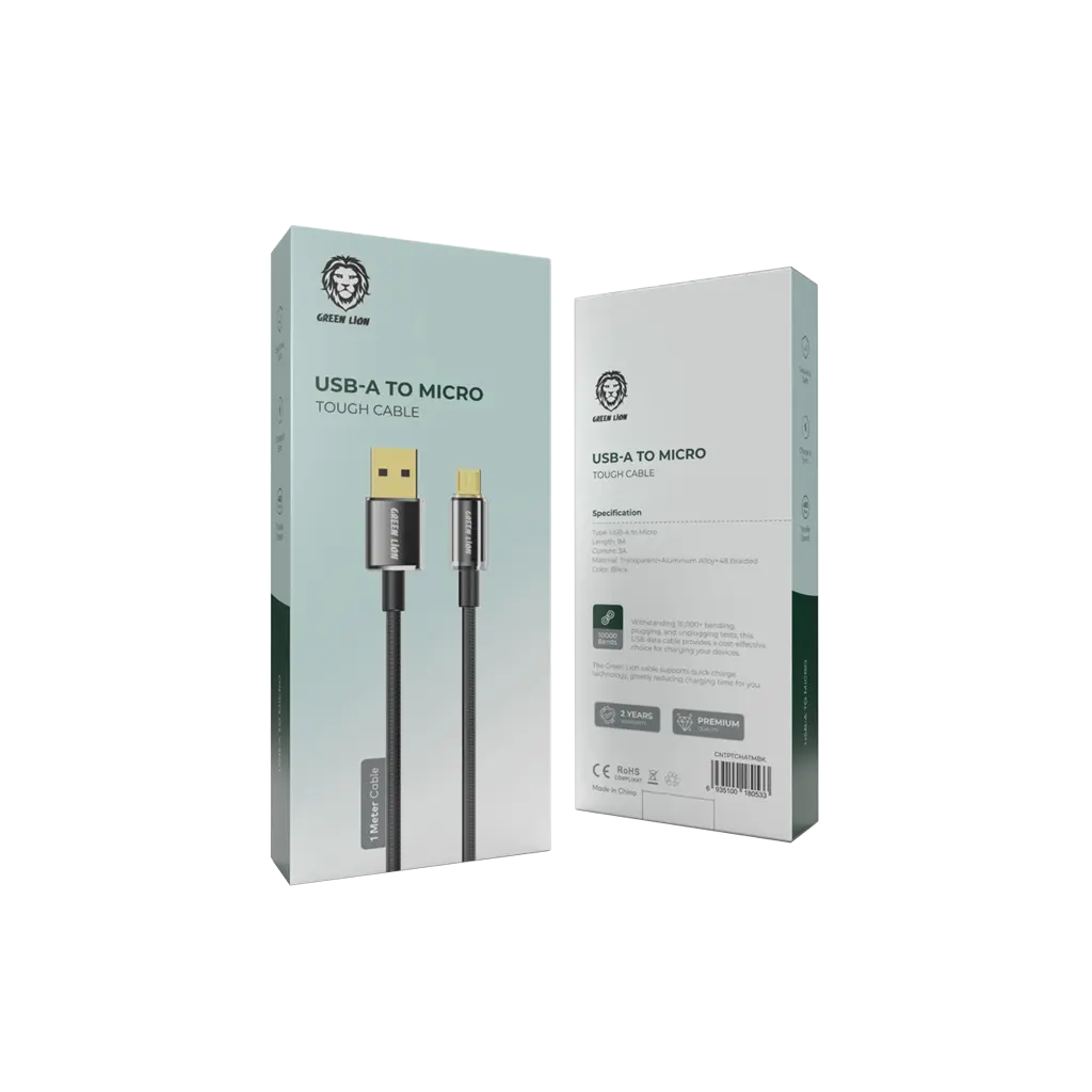 Green Lion USB-A to Micro USB Touch Cable 1M 3A - كابل جرين ليون يو اس بي أ الى مايكرو طول 1 متر