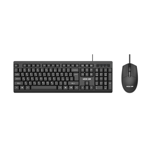 مجموعة كيبورد وماوس سلكية من جرين لايون GK-100, تصميم انيق وجودة عالية - اسود | Green Lion GKM-100 Wired Keyboard and Mouse Combo, Elegant & Durable – Black.