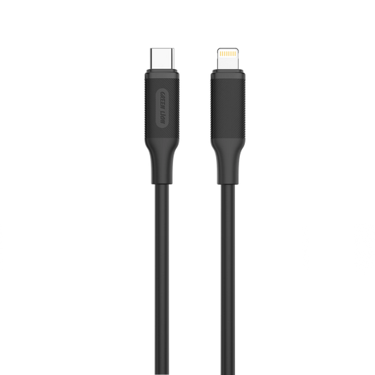 كيبل جرين لايون يو اس بي سي الى لايتننغ بقدرة شحن 27 واط وطول 1 متر - اسود | Green Lion USB-C to Lightning PVC Cable 1M PD 27W - Black