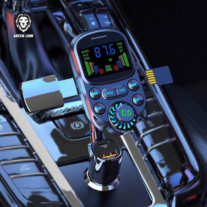 شاحن سيارة جرين لايون بلوتوث مع ناقل FM - اسود | Green Lion Bluetooth Hands-Free FM Car Charger 2 - Black
