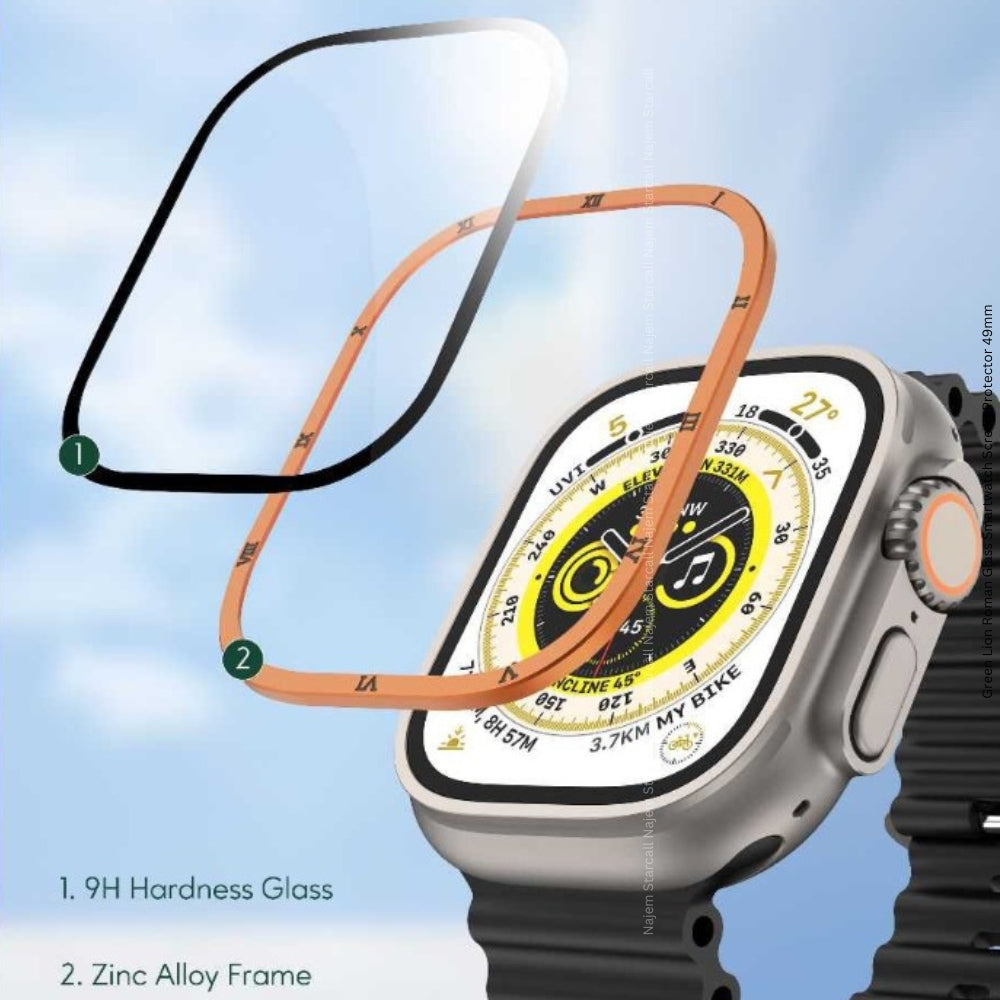 واقي شاشة جرين لايون رومان اج دي لساعة ابل 49 ملم - ذهبي مطفي | Green Lion Roman HD Glass for Apple Watch 49mm - Matte Gold.