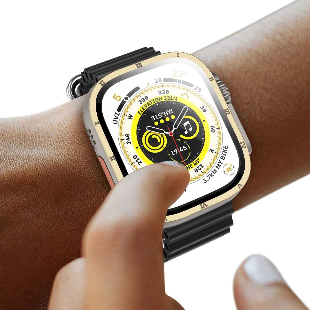 واقي شاشة جرين لايون رومان اج دي لساعة ابل 49 ملم - ذهبي مطفي | Green Lion Roman HD Glass for Apple Watch 49mm - Matte Gold.