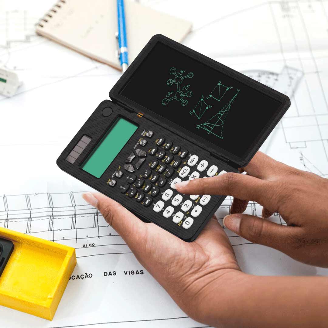 Green Lion Scientific Calculator & Writing Pad - Black - آلة حاسبة علمية قابلة للطي مع لوحة كتابة وقلم