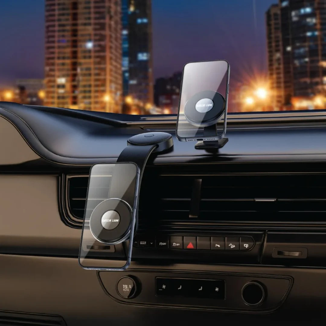 حامل هاتف مغناطيسي للسيارة 2 في 1 بدوران 360° من جرين لايون – أسود | Green Lion 2 in1 Magflex Car Phone Holder - Black