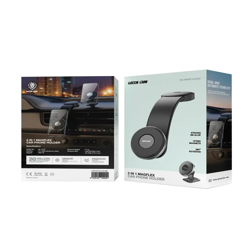 حامل هاتف مغناطيسي للسيارة 2 في 1 بدوران 360° من جرين لايون – أسود | Green Lion 2 in1 Magflex Car Phone Holder - Black