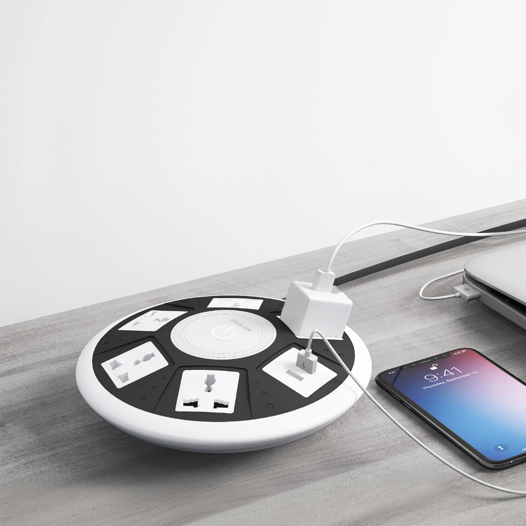 منفذ طاقة جرين لايون 7 في 1 مع 5 منافذ AC ومنفذي يو اس بي اي - ابيض | Green Lion 7 in 1 Power Socket 5AC Universal Outlet + 2USB - White