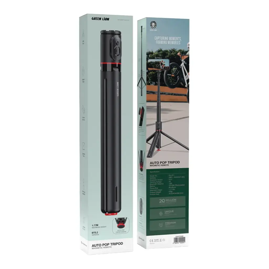 ترايبود جرين لايون أوتو بوب مع ريموت مغناطيسي - اسود | Green Lion Auto Pop Tripod Magnetic Remote - Black