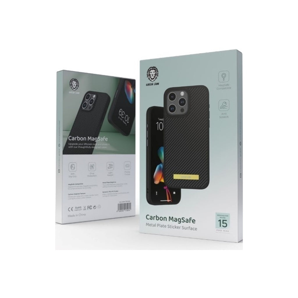كفر جرين لايون ماغسيف لهاتف ايفون 15 برو ماكس - اسود | Green Lion Carbon MagSafe Metal Plate for iPhone 15 Pro Max - Black