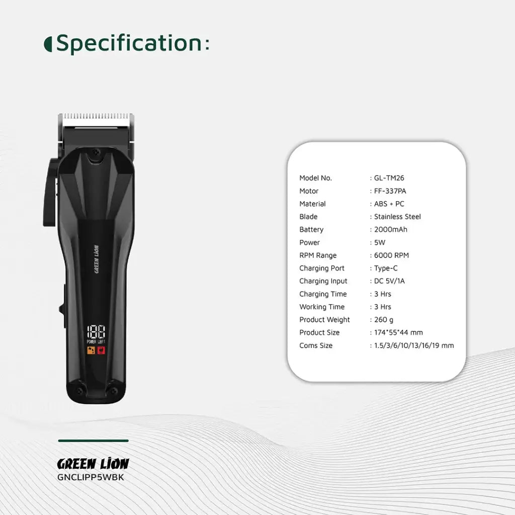 ماكينة الحلاقة الاحترافية جرين لايون كليب برو - اسود | Green Lion Clip Pro Professional Hair Clipper - Black