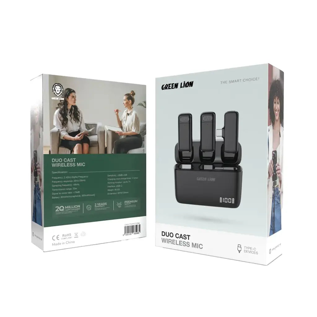 مايكروفون جرين لايون دوو كاست اللاسلكي - اسود | Green Lion Duo Cast Wireless Mic - Black