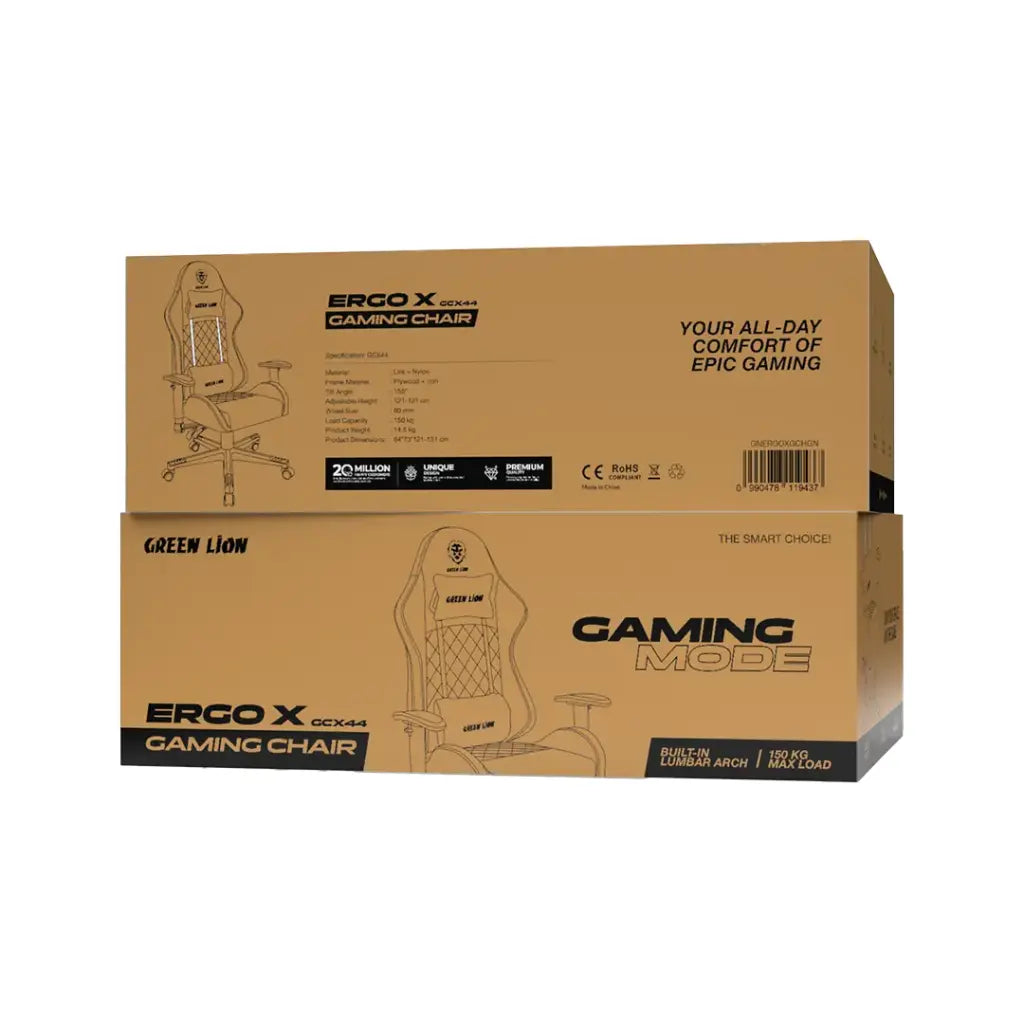 كرسي جرين لايون ايرجو GCX44 للالعاب - اخضر | Green Lion ERGO X GCX44 Gaming Chair - Green