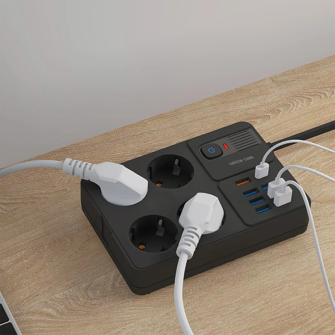 وصلة كهربائية جرين لايون ب 7 منافذ يو اس بي اي ومنفذ تايب سي - اسود | Green Lion Power Socket 7 USB-A Port & 1 PD Port - Black