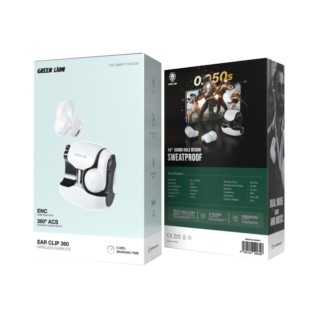 سماعات جرين لايون اير كليب 360 اللاسلكية - ابيض | Green Lion Ear Clip 360 Wireless Earbuds - White