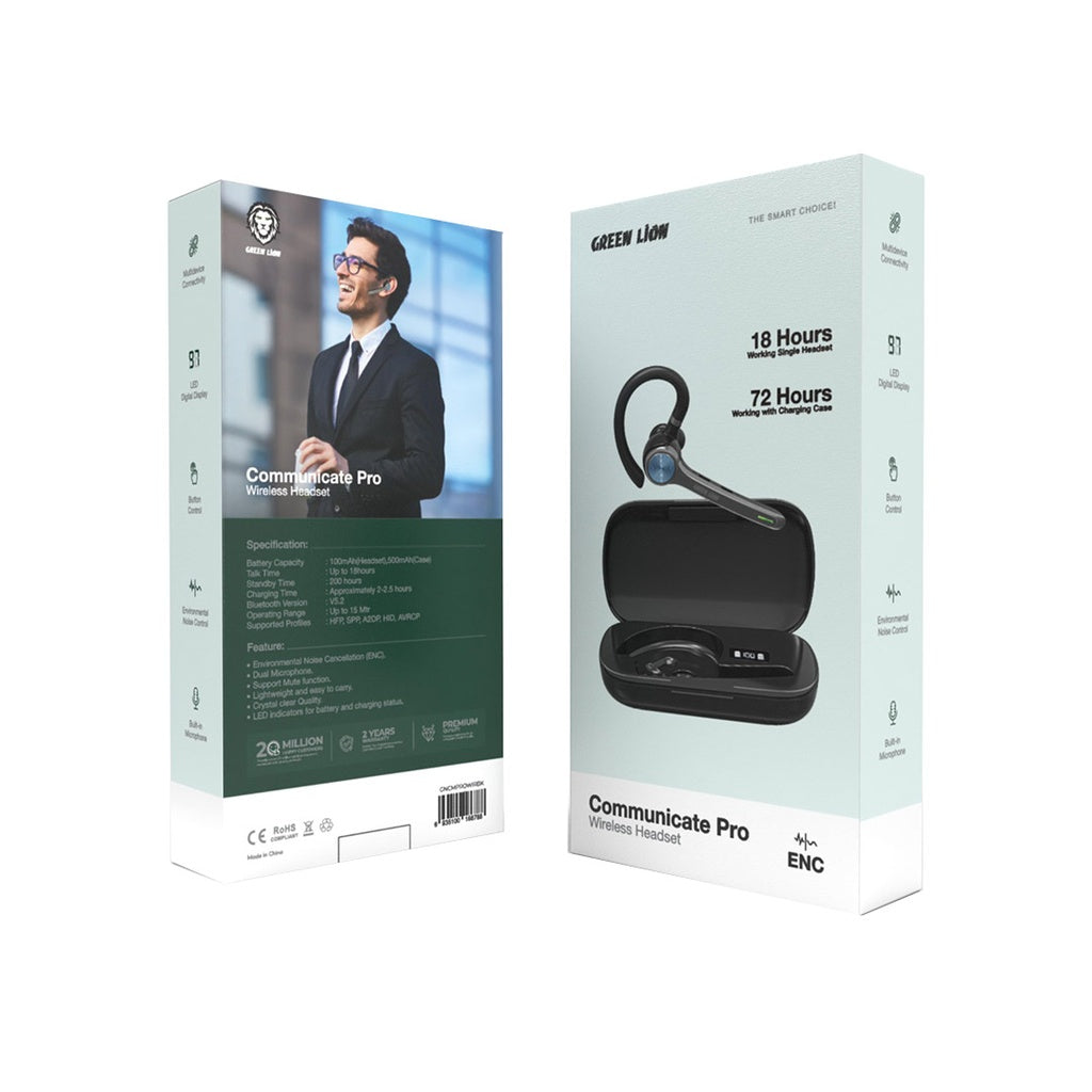 سماعة جرين لايون كوميونيكيت برو اللاسلكية – أسود | Green Lion Communicate Pro Wireless Headset - Black
