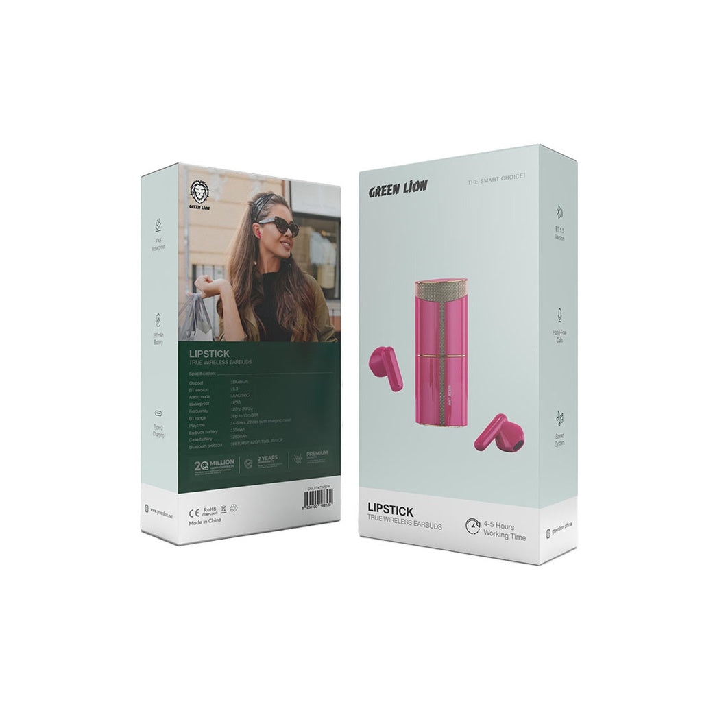 سماعات جرين لايون ليبستيك اللاسلكية - وردي | Green Lion Lipstick True Wireless Earbuds - Pink