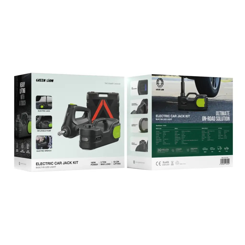 مجموعة جاك السيارة الكهربائية جرين لايون مع ضوء LED مدمج | Green Lion Electric Car Jack Kit Built-In LED Light