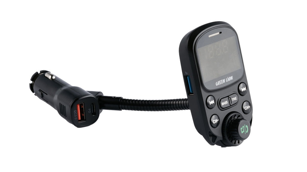 شاحن سيارة جرين لايون بلوتوث مع ناقل FM - اسود | Green Lion Bluetooth Hands-Free FM Car Charger 2 - Black
