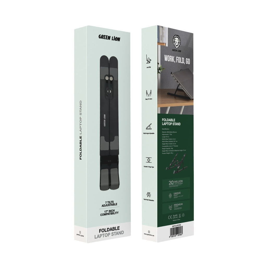 حامل لابتوب قابل للطي من جرين لايون مع 7 زوايا امالة - اسود | Green Lion Foldable Laptop Stand 7 Tilts - Black