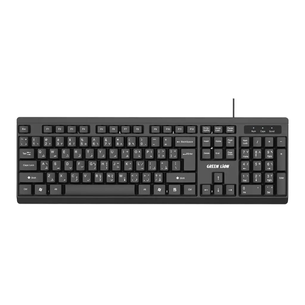 مجموعة كيبورد وماوس سلكية من جرين لايون GK-100, تصميم انيق وجودة عالية - اسود | Green Lion GKM-100 Wired Keyboard and Mouse Combo, Elegant & Durable – Black.