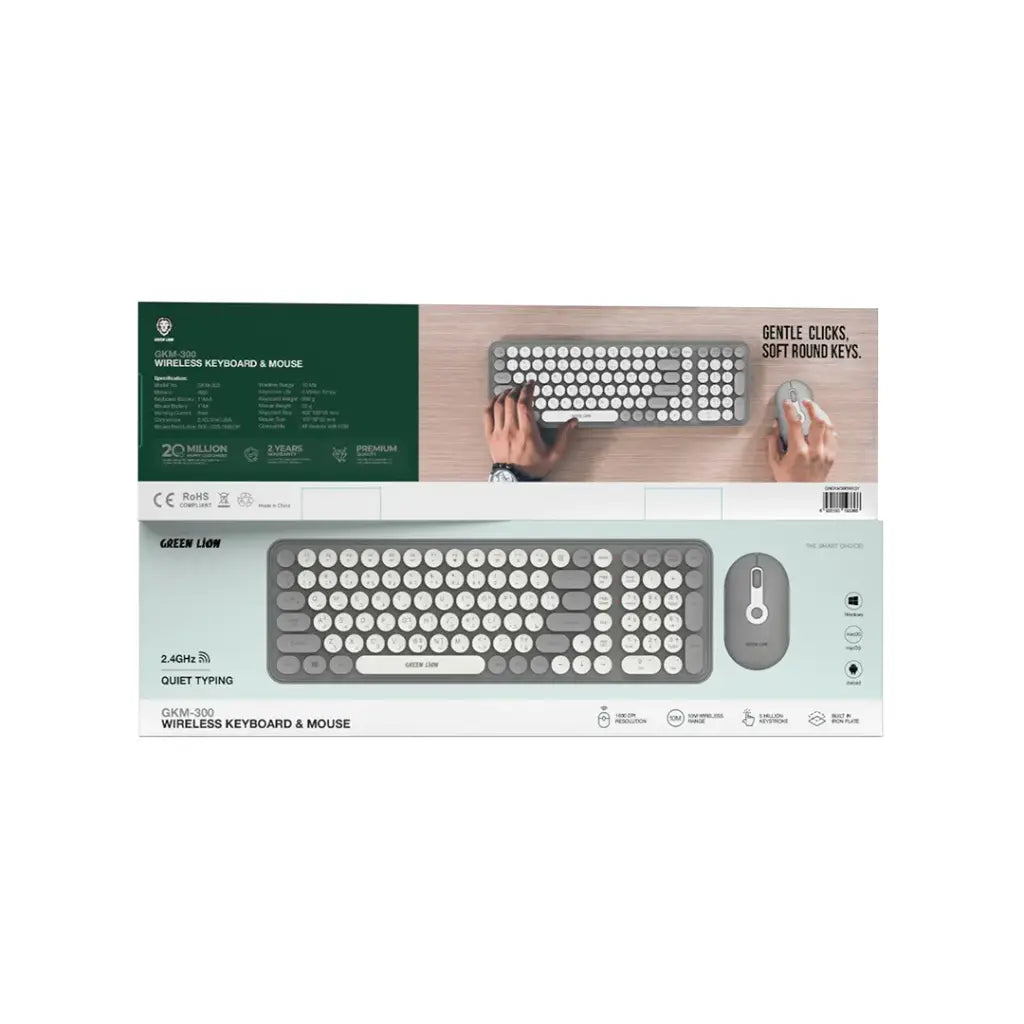 طقم كيبورد وماوس لاسلكي جرين لايون GKM-300 - رمادي | Green Lion GKM-300 Wireless Keyboard + Mouse - Grey