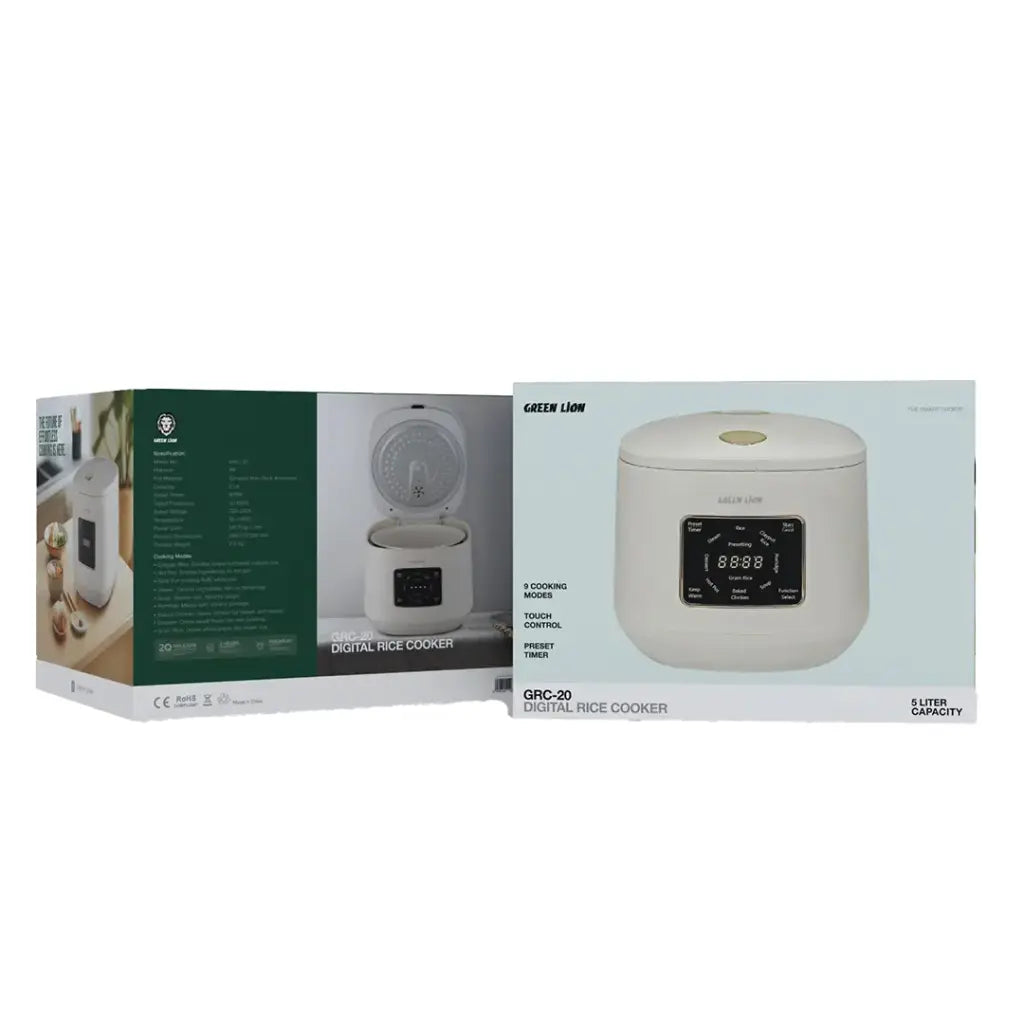 طباخة أرز رقمية جرين لايون GRC-20 سعة 5 لتر | Green Lion GRC-20 Digital Rice Cooker 5L