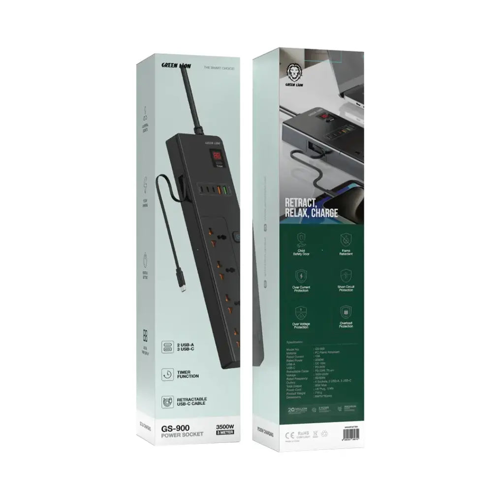 مقبس طاقة جرين لايون بقدرة 3500 واط وكيبل بطول 3 متر | Green Lion GS-900 Power Socket 3M 3500W