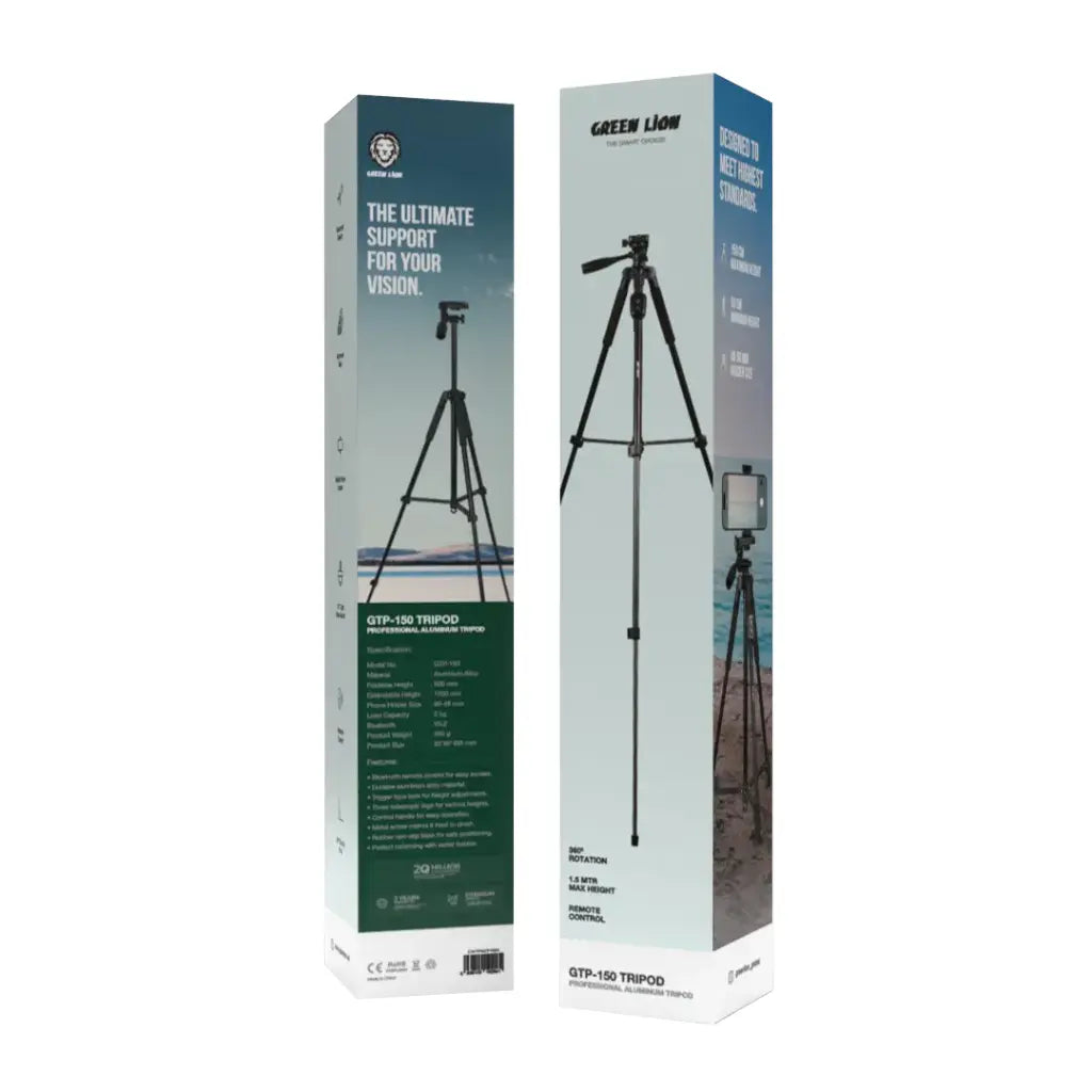 ترايبود جرين لايون GTP-150 الاحترافي من الالمنيوم - اسود | Green Lion GTP-150 Tripod - Professional Aluminum - Black