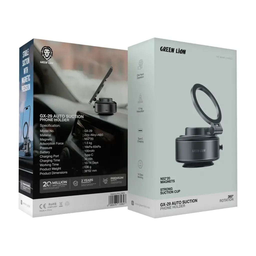 حامل هاتف سيارة جرين لايون GX-29 مغناطيسي بقاعدة شفط – أسود | Green Lion GX-29 Auto Suction Phone Holder - Matte Black