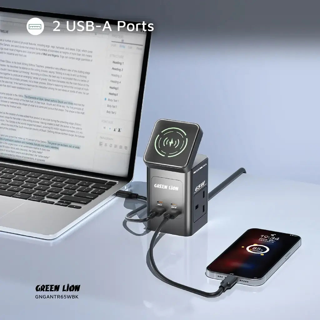 Green Lion GaN 65W Multi Port Travel Adapter - محول السفر متعدد المنافذ GaN 65W من جرين ليون