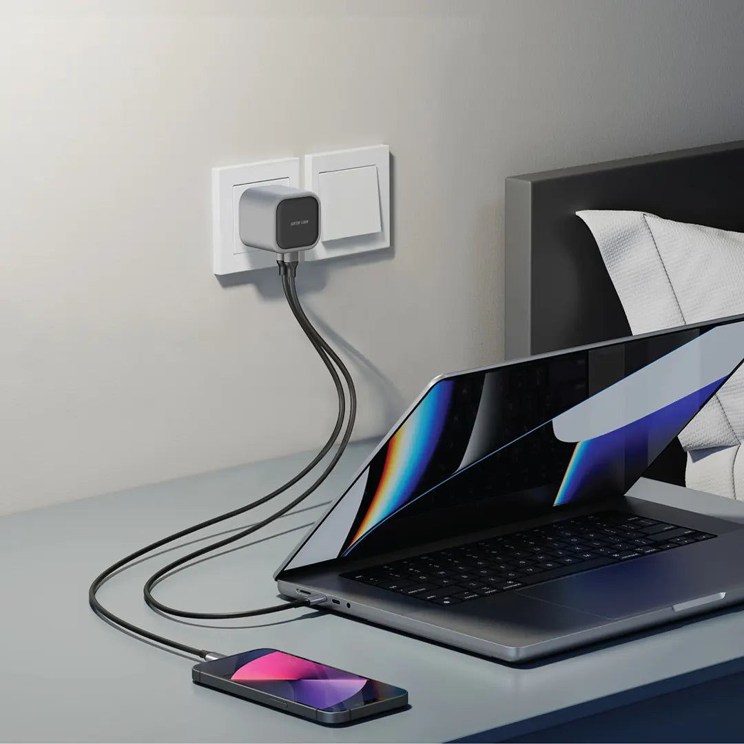 Green Lion GaN Adapter 45W 2 USB-C Ports - Grey - شاحن جرين ليون جان بقوة 45 واط مع منفذين تايب سي